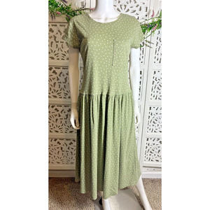 Alison J. Women’s Green Polka Dot Vintage Style Midi Casual House Dress